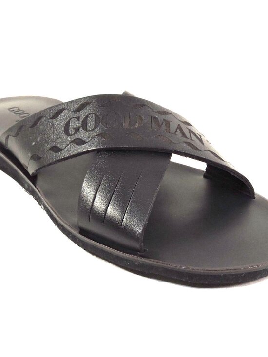 GOODMAN ?? MEN\'S BLACK SOFT LEATHER COMFORT SUMMER FLAT SANDALS